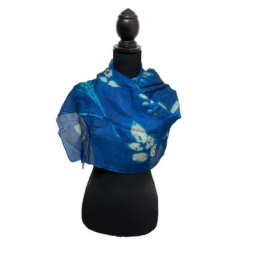 Ecoprint ponge zijde sjaal blauw 3