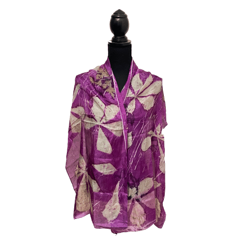 Ecoprint ponge zijde sjaal fuchsia
